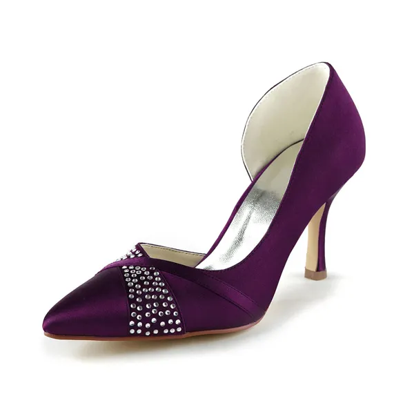 Gorgeous Purple Formal Shoes Open Side Stiletto Pumps With Rhinestone