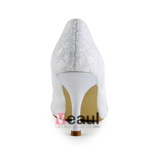 Klassiske Blonder Brudesko Hvit Peep Toe Stiletthæler Pumps