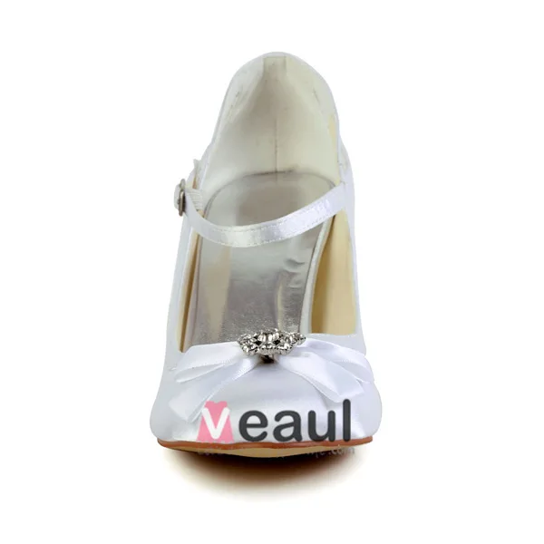Beautiful Bridal Wedding Shoes 3 Inch Heels Pumps With Rhinestone Bow