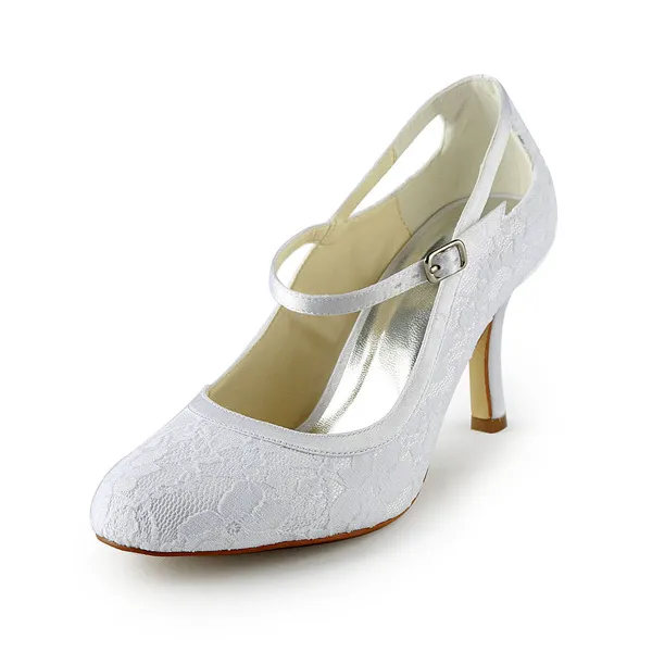 Beautiful Lace Bridal Wedding Shoes Stiletto Heels Ankle Strap Pumps