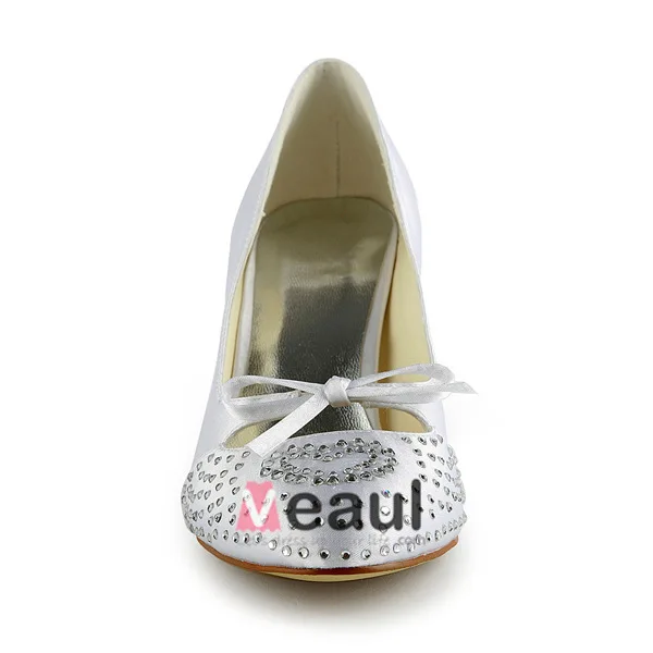 Chic White Bridal Shoes 3 Inch Heel Pumps Wedding Shoes With Rhinestone
