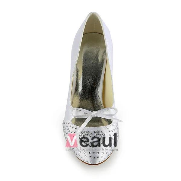Chic White Bridal Shoes 3 Inch Heel Pumps Wedding Shoes With Rhinestone