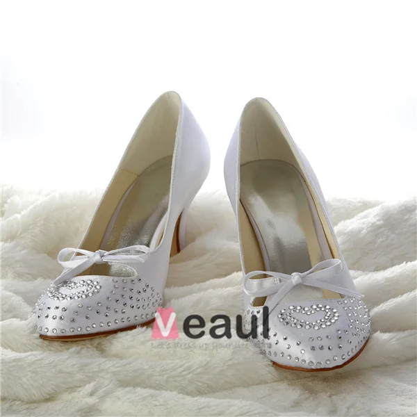 Chic White Bridal Shoes 3 Inch Heel Pumps Wedding Shoes With Rhinestone