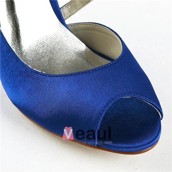 Chic Blue Bridal Shoes Open Toe 3 Inch Stilettos Heels Satin Strappy Pumps