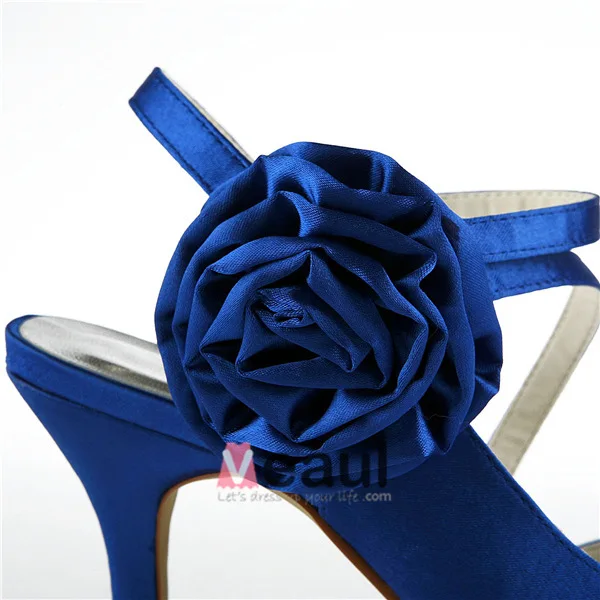 Chic Blue Bridal Shoes Open Toe 3 Inch Stilettos Heels Satin Strappy Pumps