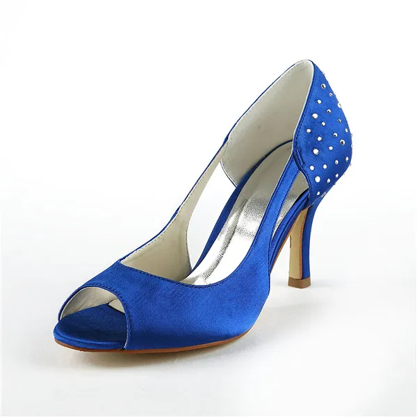 Chic Blue Bridal Shoes Peep Toe Stiletto Heels Pumps With Rhinestone