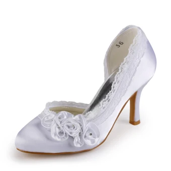Vakre Blonder Brudesko Stiletthæler Satin Pumps Med Blomst