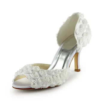 Vackra Elfenben Brudskor Stiletto Häl Pumps Blommor