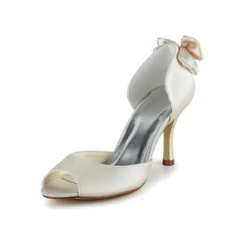 Chic Ivory Bridal Shoes Stiletto Heels Satin Pumps With Bow