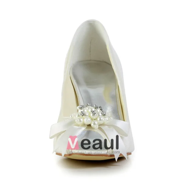 Belles Chaussures De Mariée Blanches Bout Ouvert Talons Aiguilles Dentelle Escarpins Avec Perles