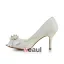 Belles Chaussures De Mariée Blanches Bout Ouvert Talons Aiguilles Dentelle Escarpins Avec Perles
