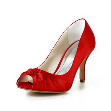 Klassieke Rode Bruidsschoenen Peep Toe Stiletto Satijnen Pumps