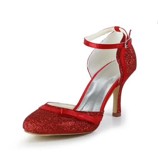 El Rojo Brillante De Zapatos De Novia Zapatos De Tacón Alto Brillo Bombea Los Zapatos Formales Con Correa De Tobillo