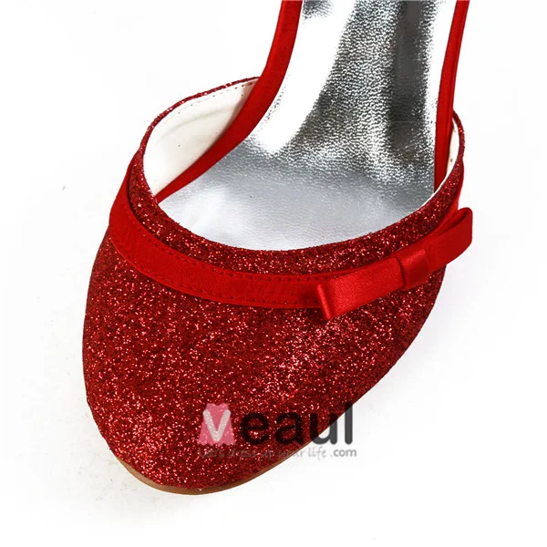 Sparkly Red Bridal Shoes Stiletto Heels Glitter Pumps Formal Shoes With Ankle Strap