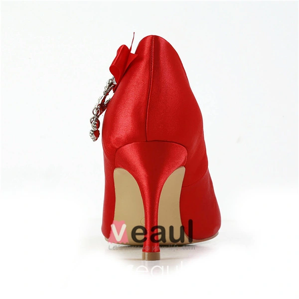 Chic Satin Peep Toe Stiletto Heels Bridal Shoes With Rhinestones