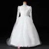 Weiß-blumenmädchenkleid Lange Schleppende Prinzessin Kleid Kommunionkleider