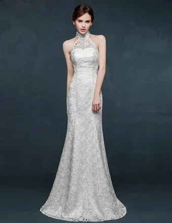 2015 White Halter Mermaid Wedding Dress