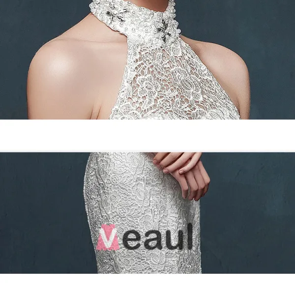 Witte Halter Zeemeermin Bruidsjurk