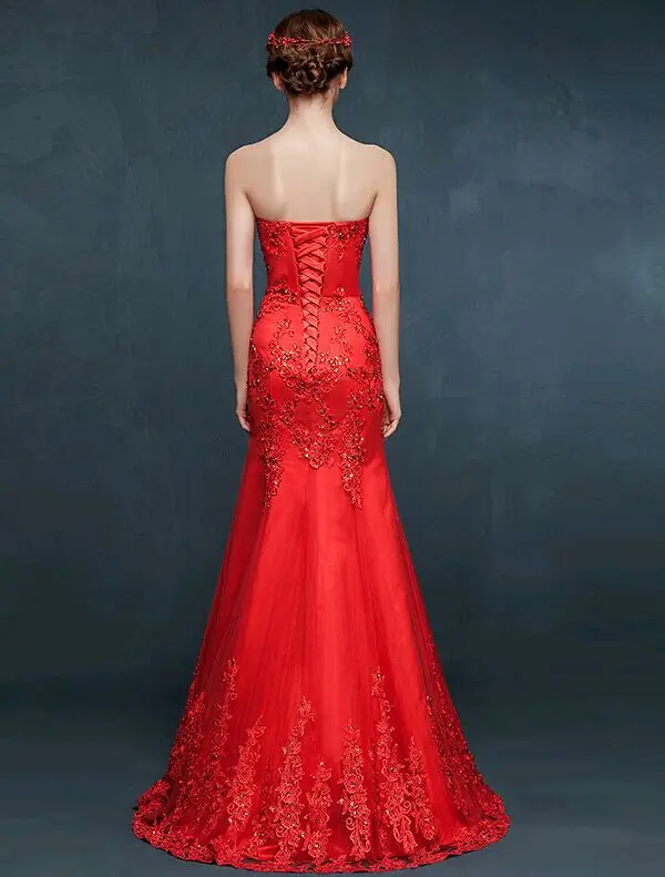 Dentelle Sirène Robe Rouge Brode De Robe De Soirée