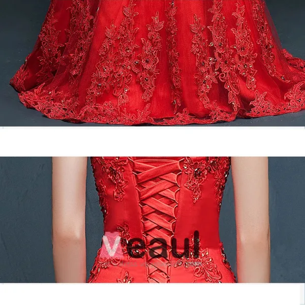 Dentelle Sirène Robe Rouge Brode De Robe De Soirée