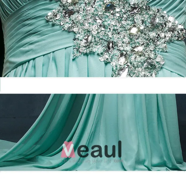Longues Robes De Soirée Une Epaule Manches De Perlage