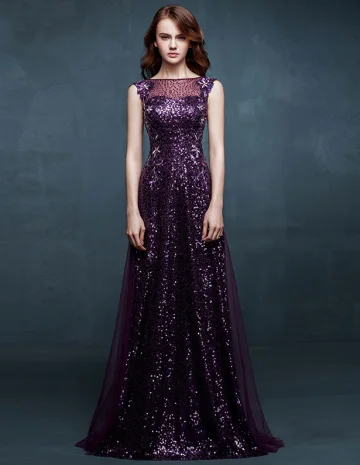Manches Minces Paillettes Dentelle Ajustement Longue Robe De Soirée