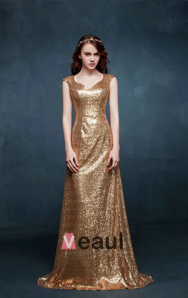 Epaules Slim Doree Robe De Soirée