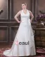 Satin Beading Ruffles V Neck Court Plus Size Bridal Gown Wedding Dress
