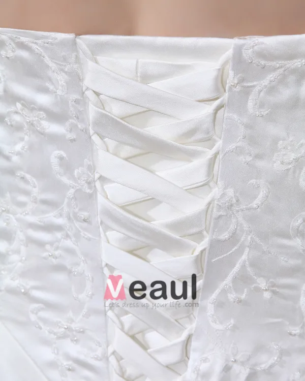 Satin Beading Ruffles V Neck Court Plus Size Bridal Gown Wedding Dress