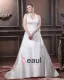 Satin Beading Ruffles V Neck Court Plus Size Bridal Gown Wedding Dress