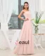 Une Epaule Plisse Fleur Sans Manches Zippee Etage Longueur Robe De Mousseline De Demoiselle D'honneur Femme