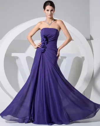 Chiffon Trägerlosen Ärmellos Reißverschluss Ruffle Bodenlangen Abendkleid