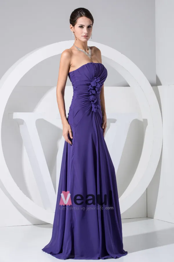 Chiffon Strapless Sleeveless Zipper Ruffle Floor Length Evening Dress
