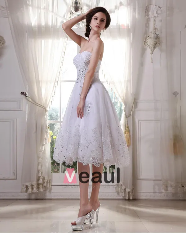 Charmant Fils De Satin Perles Ruffle Cherie Nuptiale Courte Robe De Mariage Robe