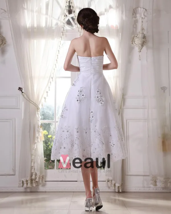 Charmant Fils De Satin Perles Ruffle Cherie Nuptiale Courte Robe De Mariage Robe