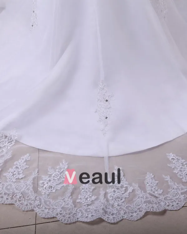 Off-Shoulder Organza Satin Beading Applique Cathedral Train Mermaid Wedding Dresses