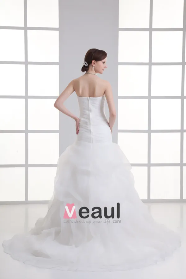 Fleur D'organza Ondule Train Tribunal Robe De Mariée Sirène Bustier