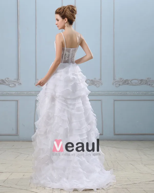 Court Train V-Neck Applique Layered Mini Wedding Dresses