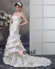 Satin Ruffle Strapless Flower Decor Chapel Mermaid Bridal Gown Wedding Dresses