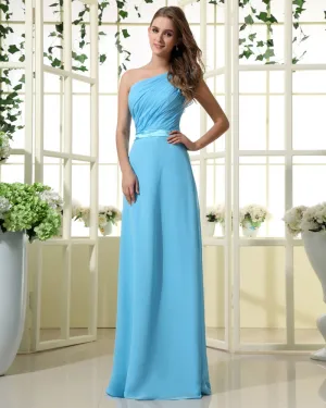 Imperium En Shouder Gulv Lengde Chiffon Satin Brudepikekjoler