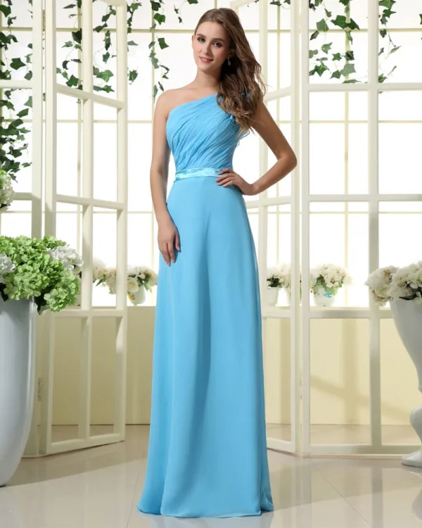 Imperium En Shouder Gulv Lengde Chiffon Satin Brudepikekjoler