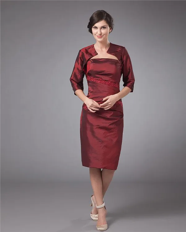 Taffeta Stroppelos Knelange Modre Av Bruden Gjester Kjoler