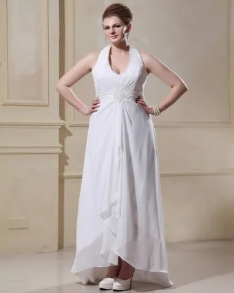 Beading Ruffles Halter Sweep Plus Size Bridal Gown Wedding Dress