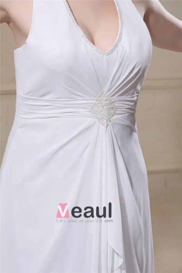 Beading Ruffles Halter Sweep Plus Size Bridal Gown Wedding Dress