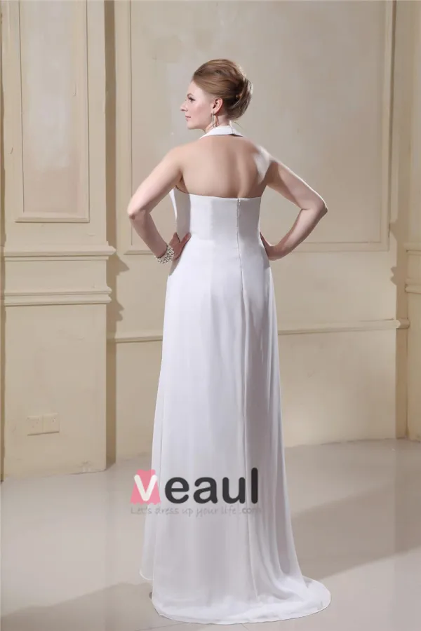 Beading Ruffles Halter Sweep Plus Size Bridal Gown Wedding Dress