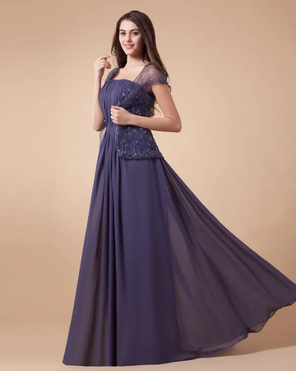 Appliques Imperium Gulv Lengde Modre Spesielle Gjester Kjoler Satt 2pcs