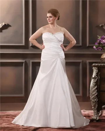 Satin Organza Embroidery Beading Sweetheart Court Plus Size Bridal Gown Wedding Dress