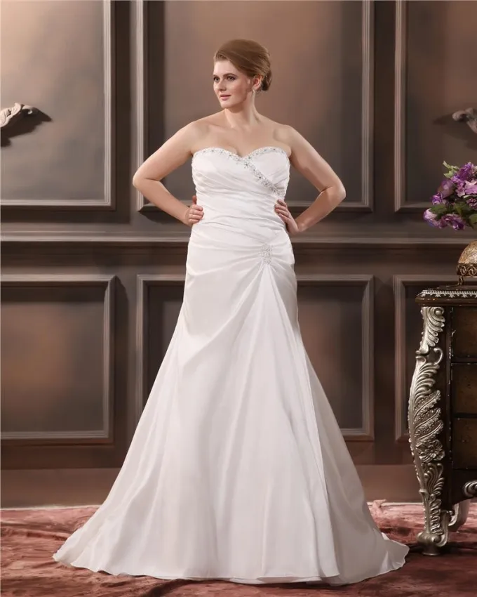 Sateng Organza Broderi Beading Kjaereste Domstol Store Størrelser Brudekjoler Bryllupskjoler