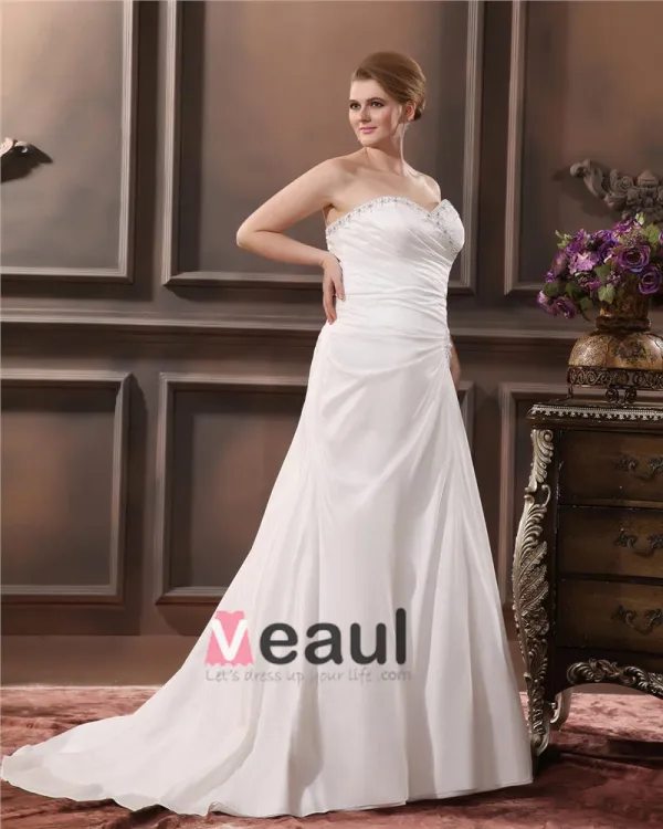 Satin Organza Embroidery Beading Sweetheart Court Plus Size Bridal Gown Wedding Dress