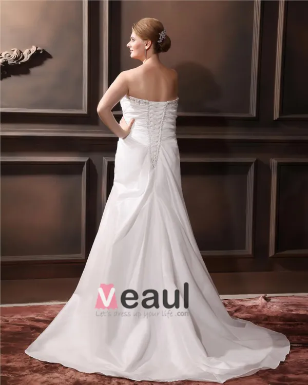 Satin Organza Embroidery Beading Sweetheart Court Plus Size Bridal Gown Wedding Dress